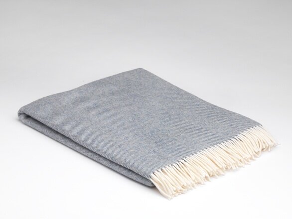 Lambswool Blanket - Spotted Blue Herringbone