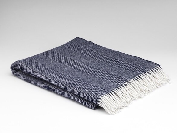 Lambswool Blanket - Navy Herringbone