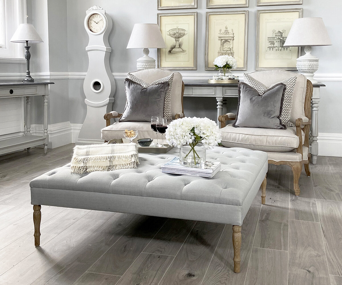 Square Upholstered Coffee Table in Arran Dove