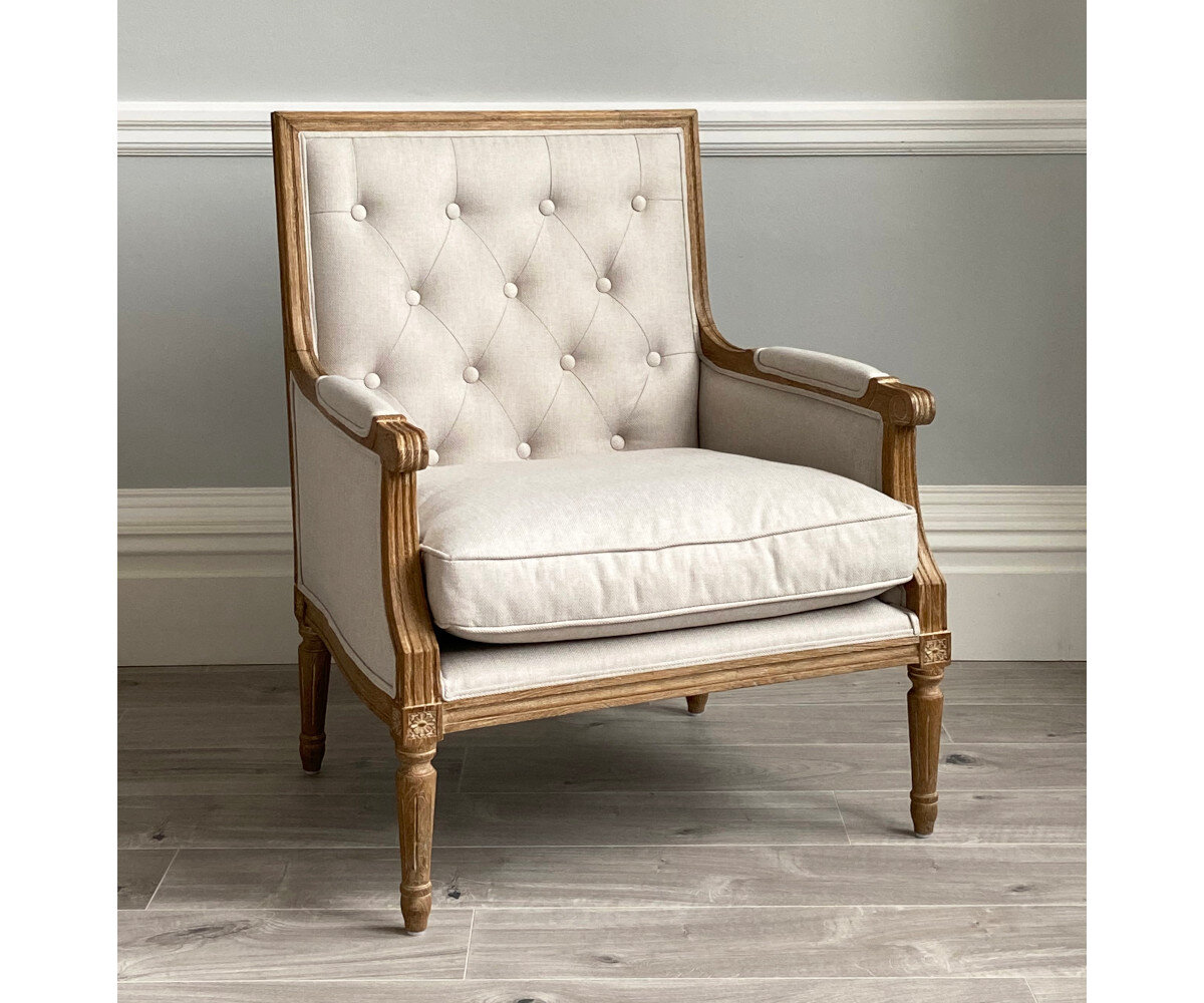 Louis XVI Oak Armchair in Arran Linen