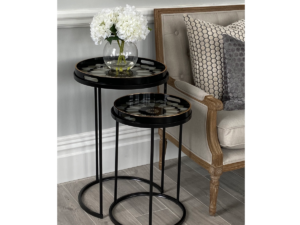 Art Deco Nest of Tables, Set of 2 Black Nesting Tables with Trays