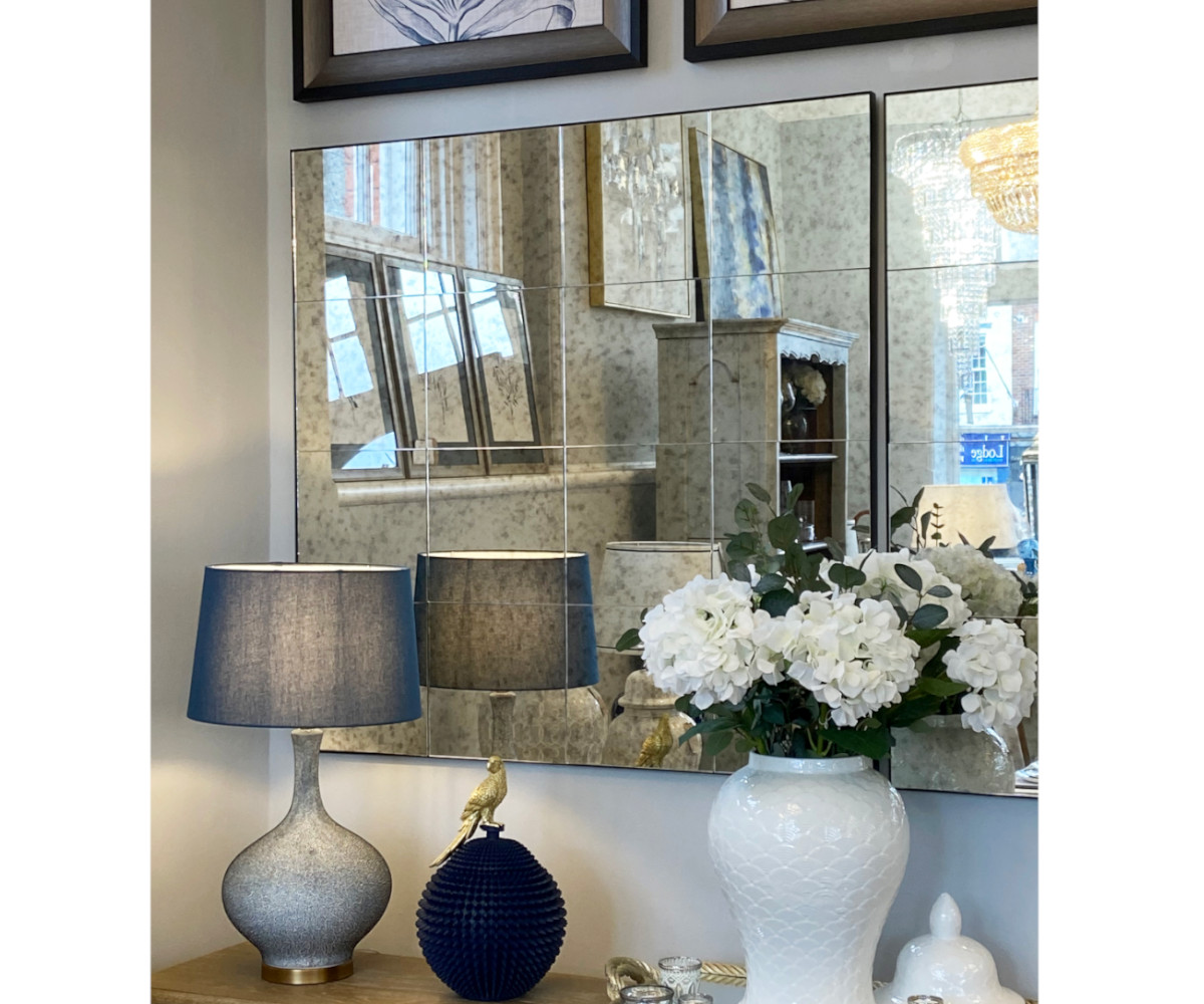 Square Antiqued Glass Window Effect Mirror