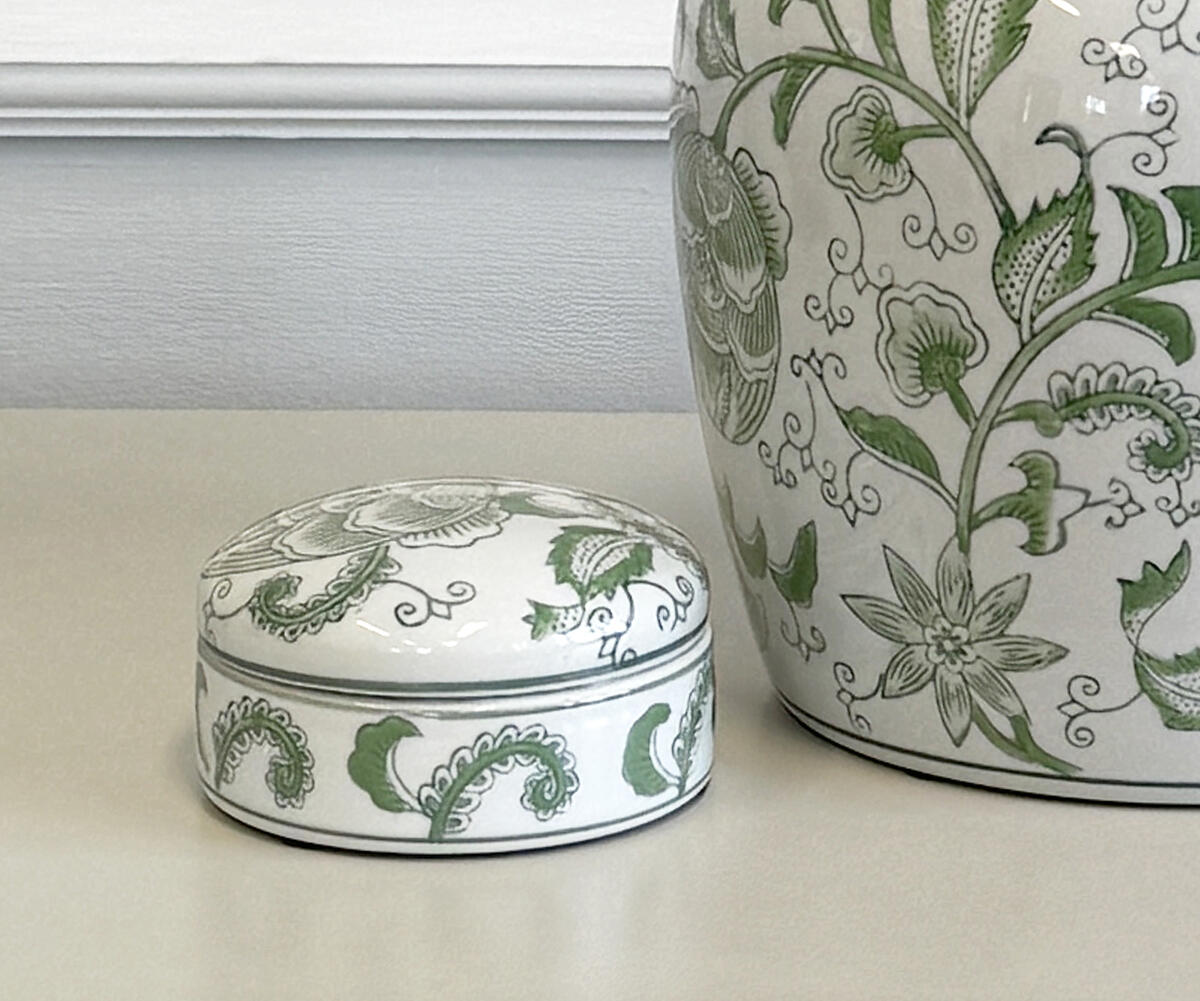 Green Floral Trinket Pot