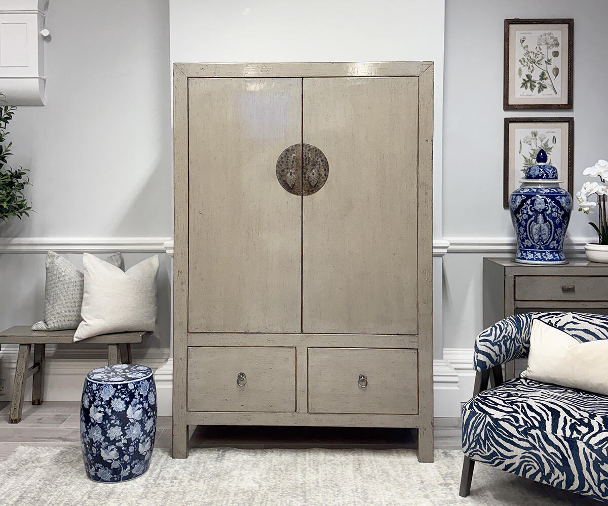 Oriental Style Ying 2 Door Cabinet in Grey