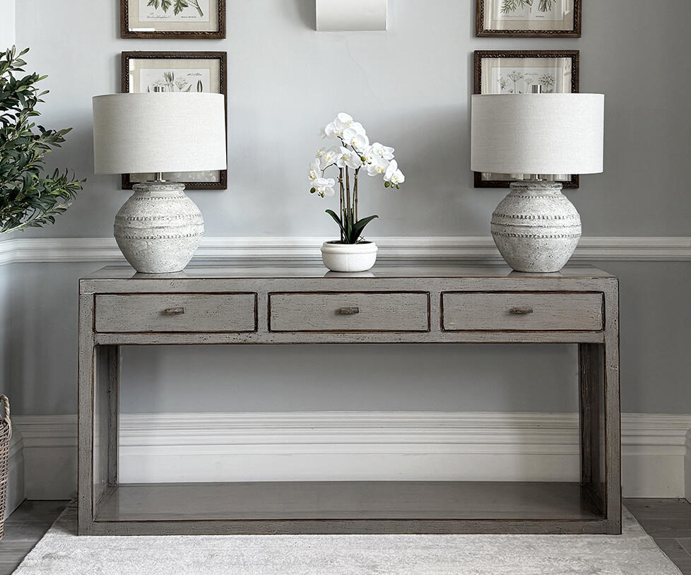 Oriental Style Mei 3 Drawer Console Table in Grey