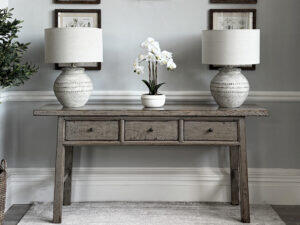 Oriental Style Fujian 3 Drawer Console in Grey