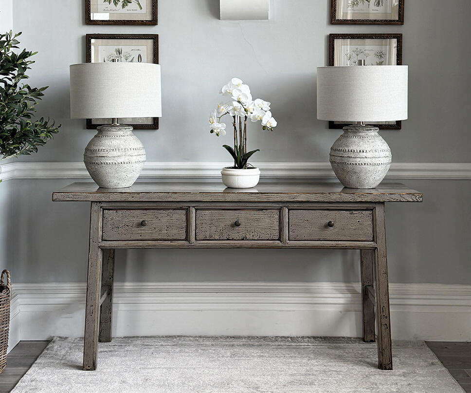 Oriental Style Fujian 3 Drawer Console in Grey