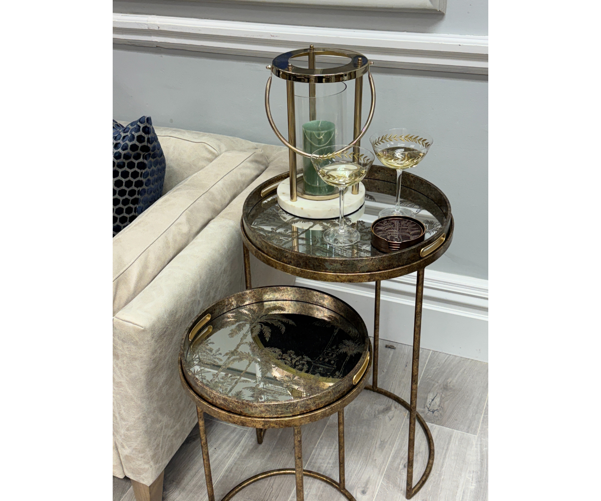 Botanical Palm Nest of Tables, Set of 2 Nesting Tables with Trays