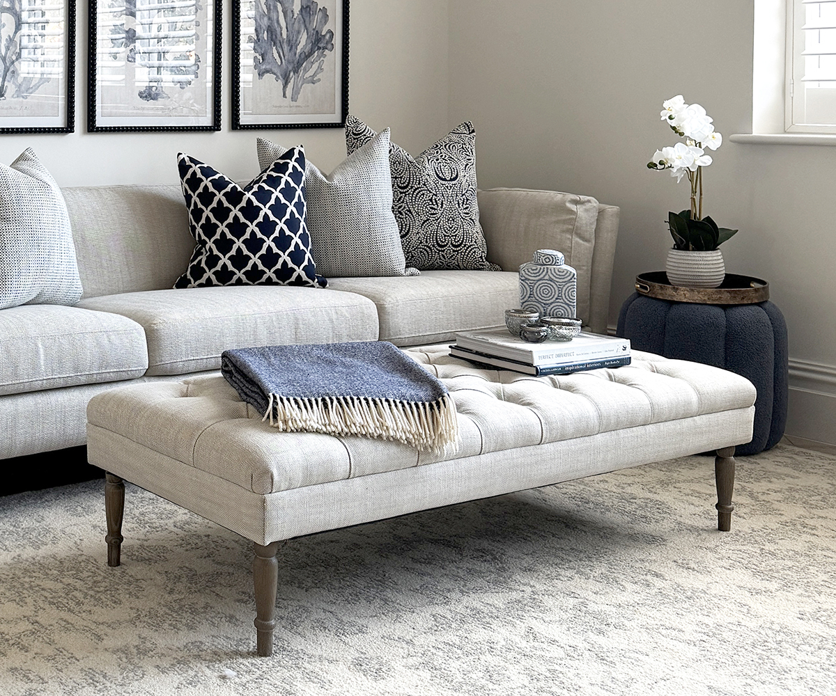 Constance Coffee Table/Footstool in Linen, 137cm