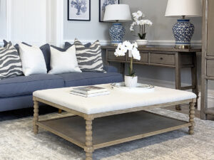 Large Bobbin Upholstered Coffee Table in Wheat, 140cm