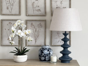 Tobius Table Lamp in Stiffkey Blue with Linen Shade